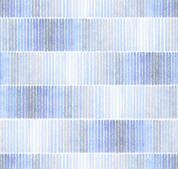 Abstract hand painted backdrop. Watercolor hand drawn geometric seamless pattern with illustration of gradient blue stripes in horizontal line. Elements Isolated on white background.