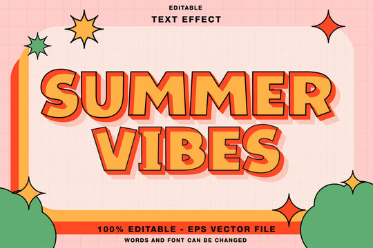 Editable text style effect summer vibes retro cartoon text in groovy style theme