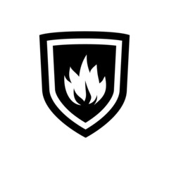 Shield with fire sign icon isolated on white background