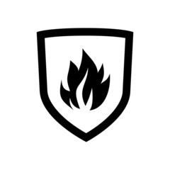 Shield with fire sign icon isolated on white background