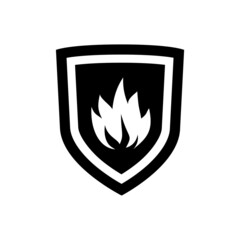 Shield with fire sign icon isolated on white background