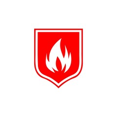 Shield with fire sign icon isolated on white background