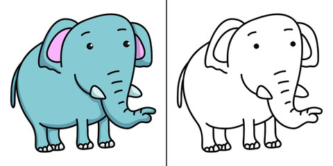 Elephant Animal Icon Cartoon. Safari and Zoo Mascot Symbol Vector Kids Coloring Book