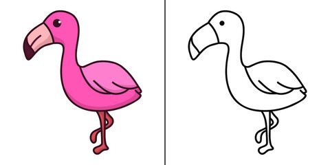 Flamingo Icon Cartoon. Bird Mascot Symbol Vector Kids Coloring Book
