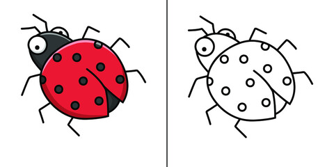 Ladybug Icon Cartoon. Beetle Symbol Vector Kids Coloring Book
