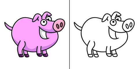 Pig Icon Cartoon. Pork Symbol Vector Kids Coloring Book