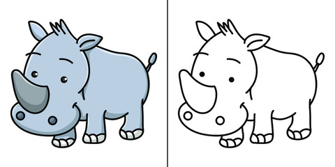 Rhinoceros Symbol Vector. Rhino Icon Cartoon Kids Coloring Book
