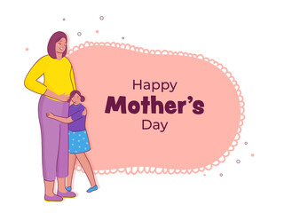 Happy Mother's Day Concept With Young Girl Hugging Her Mom On Pastel Red And White Background.
