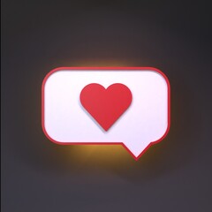 The heart icon is displayed in the dialog box. Social media concept. 3d render.