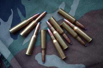 Ammunition 7,62x54 with camo background