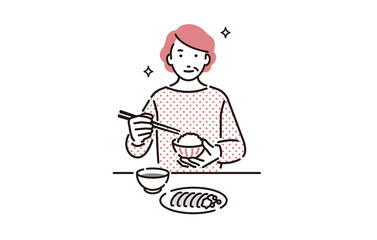 食事を楽しむシニア女性