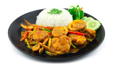 Stir Fried Squids with Yellow Curry Powder served Rice