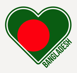 Bangladesh heart flag badge. Made with Love from Bangladesh logo. Flag of the country heart shape. Vector illustration.