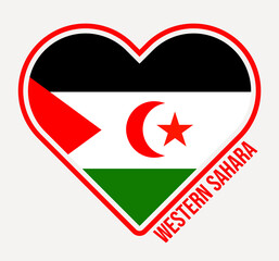 Western Sahara heart flag badge. Made with Love from Western Sahara logo. Flag of the country heart shape. Vector illustration.