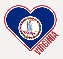 Virginia heart flag badge. Made with Love from Virginia logo. Flag of the US state in a heart shape. Vector illustration.