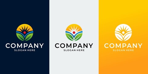 Farming Logo With Sunrise Logo Premium Vector