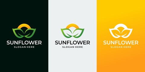 Sunflower Logo Sunset Concept Premium Vector