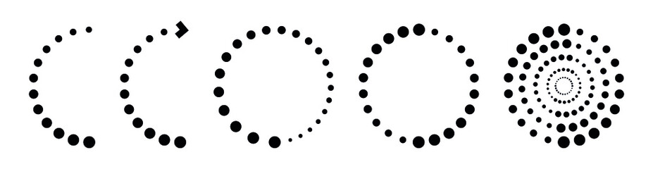 set of design elements, circular dot pattern, isolated flat vector