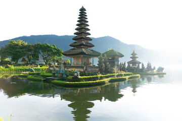 Pura Ulun Danu Bratan, Hindu temple on Bratan lake landscape, one of famous tourist attraction in Bali, Indonesia