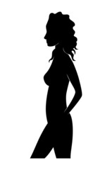 Black silhouette woman standing, people isolated on white background. Preaty young girl