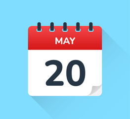 May 20 calendar icon vector.