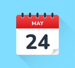 May 24, daily calendar icon. Date, time, day, month concept.