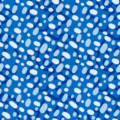 Abstract blot seamless pattern in blue and white colors.