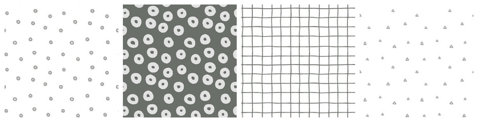 Minimalist seamless pattern set in neutral olive green and white colors.
