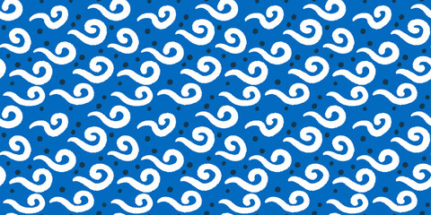 Abstract waves seamless pattern. Greek traditional art inspired sea background. Vector design in blue and white colors.