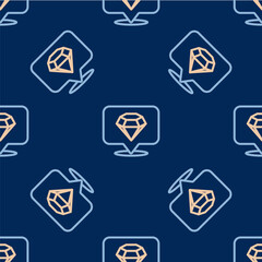 Line Diamond icon isolated seamless pattern on blue background. Jewelry symbol. Gem stone. Vector