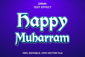 Fototapeta na wymiar Muharram new year text effect with blue color editable.