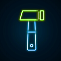 Glowing neon line Hammer icon isolated on black background. Tool for repair. Colorful outline concept. Vector