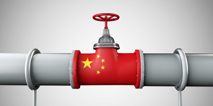 China oil and gas fuel pipeline. Oil industry concept. 3D Rendering