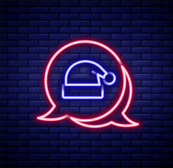 Glowing neon line Christmas Santa Claus hat icon isolated on brick wall background. Merry Christmas and Happy New Year. Colorful outline concept. Vector