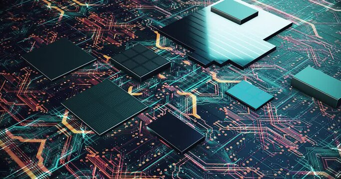 Advanced CPU Processor Microchip. Artificial Intelligence Digitalization Process of Data Computing and Processing. Technology Related 4K 3D Animation.