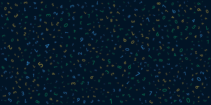 Various Dark Colorful Randomly Placed, Sized and Oriented Numbers Pattern - Texture, Background, Design Element in Editable Vector Format