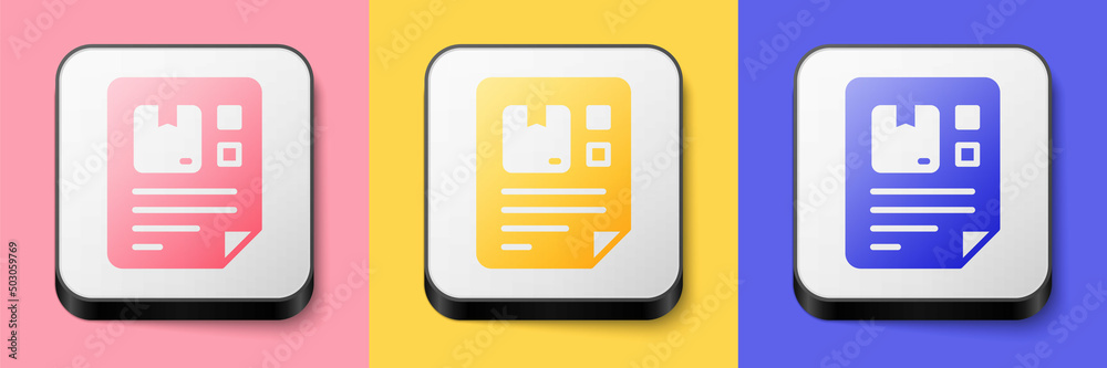 Canvas Prints Isometric Waybill icon isolated on pink, yellow and blue background. Square button. Vector