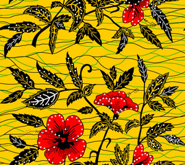 3D rendering of colorful African wax print fabric with ethnic overlap ornament