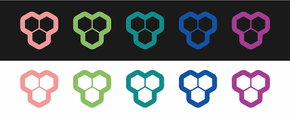 Set Honeycomb icon isolated on black and white background. Honey cells symbol. Sweet natural food. Vector