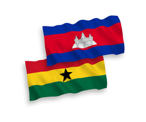 Flags of Kingdom of Cambodia and Ghana on a white background