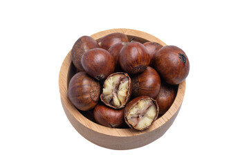 chestnuts in a wooden cup on a white background
