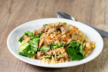 Fried rice with pork and egg, Thai street food