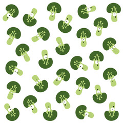 A pattern of broccoli vegetables with eyes on a white background. Vector illustration.