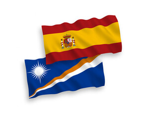 Flags of Republic of the Marshall Islands and Spain on a white background