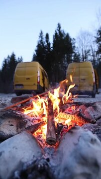 Vertical shot of campervan fire