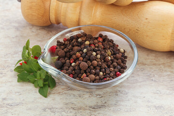 Peppercorn mix heap in the bowl