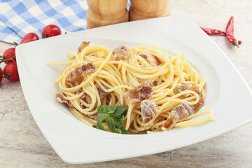 Spaghetti carbonara pasta with bacon