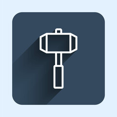 White line Sledgehammer icon isolated with long shadow background. Blue square button. Vector