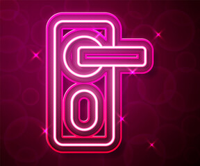 Glowing neon line Fingerprint door lock icon isolated on red background. ID app icon. Identification sign. Touch id. Vector