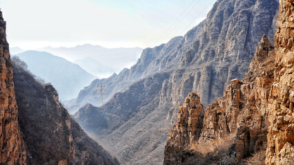 Picturesque view of steep rocky mountains in Beijing, China